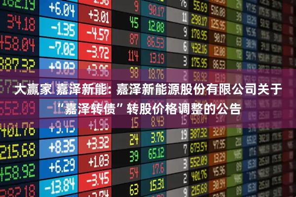 大赢家 嘉泽新能: 嘉泽新能源股份有限公司关于“嘉泽转债”转股价格调整的公告